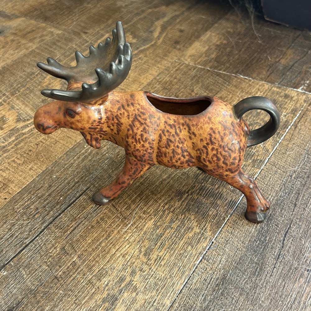 Vintage Eddie Bauer Moose Ceramic Creamer IWA Japan Brown Speckled Glaze NEW